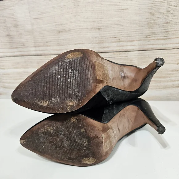 Aldo Jodetha Black Suede Ankle Bootie Heeled Boots 8.5 Silver Blonze Studs - Picture 11 of 12